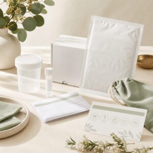 At-home organic acids test kit with sample containers and return packaging